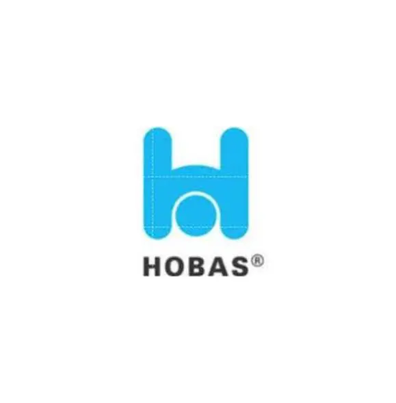 A blue and black logo for hobas